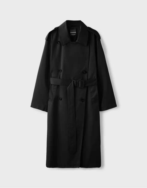 Stradivarius langer Basic-Trenchcoat in Schwarz - view 1