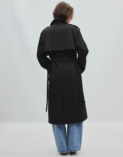 Stradivarius langer Basic-Trenchcoat in Schwarz, 3 von 7