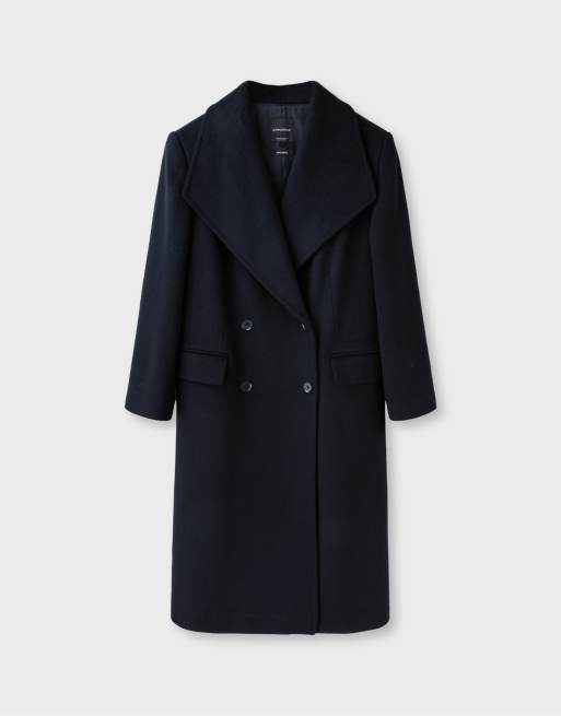Stradivarius langer Filzmantel in Marineblau, 6 von 7
