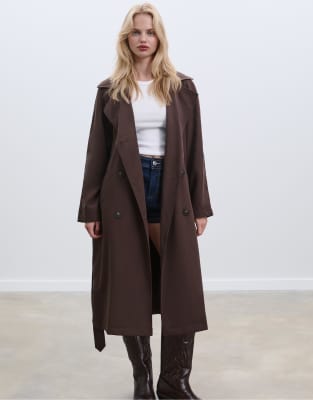 Stradivarius - Langer, locker geschnittener Oversize-Trenchcoat in Braun-Brown