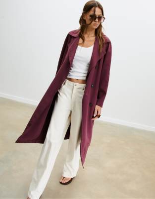 Stradivarius - Langer, locker geschnittener Oversize-Trenchcoat in Burgunderrot