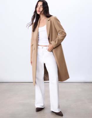 Stradivarius - Langer Mantel in Kamelbraun mit geradem Schnitt-Brown