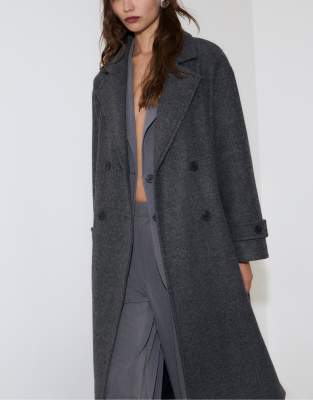 Stradivarius - Langer Oversize-Mantel in Dunkelgrau