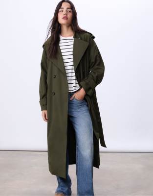 Stradivarius - Langer Oversize-Trenchcoat in Grün