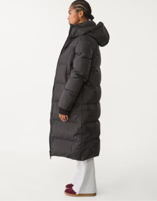 Stradivarius - Langer Puffermantel in Schwarz