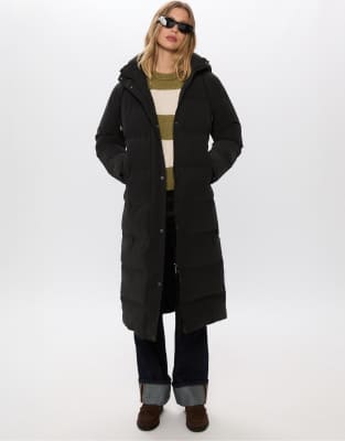 Stradivarius - Langer Puffermantel in Schwarz