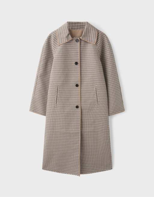 Stradivarius langer, wendbarer karierter Trenchcoat in Beige, 6 von 7