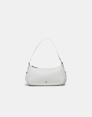 Längliche Schultertasche in Weiß mit Ösen Weiß M