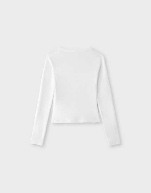 Stradivarius langærmet henley-top i ecru, 7 af 7