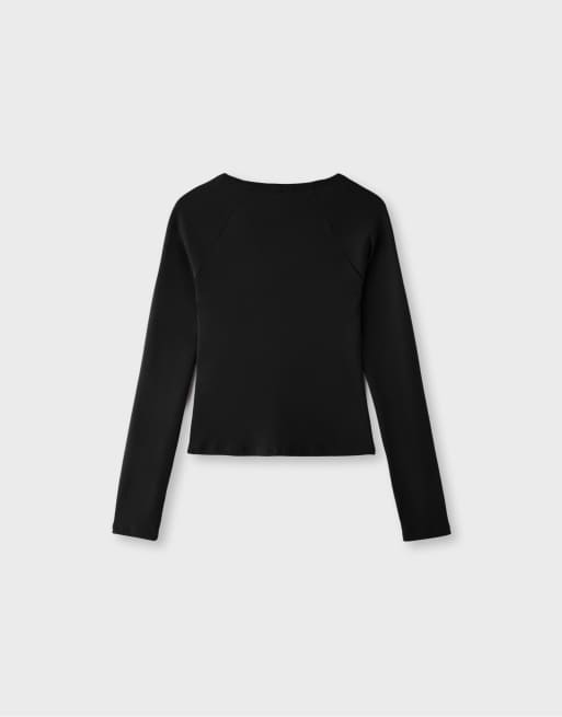 Stradivarius langærmet henley-top i sort, 7 af 7