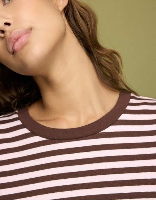 Stradivarius langærmet stribet T-shirt i pastelrosa, 5 af 7