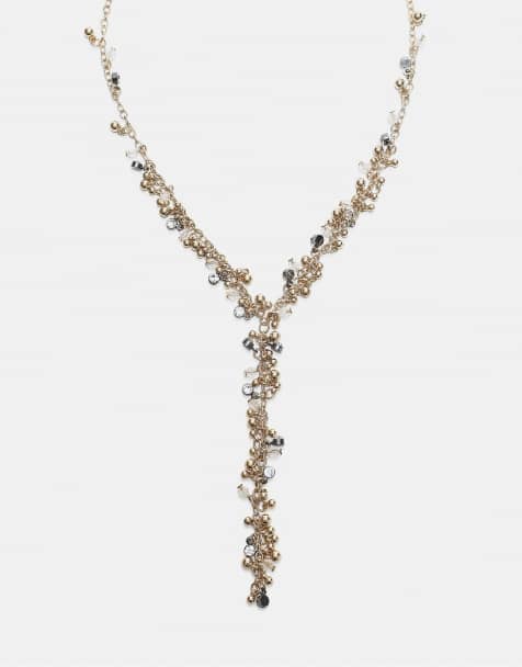 Stradivarius långt lariat-halsband med pärlor i guld - view 1