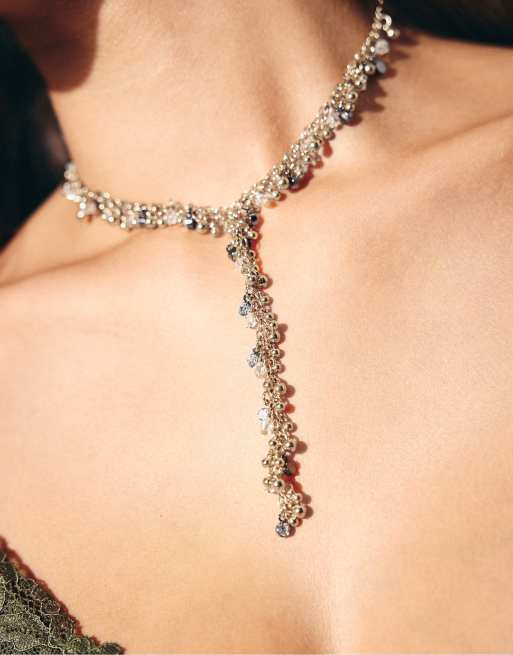 Stradivarius långt lariat-halsband med pärlor i guld, 3 av 4
