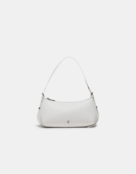 Stradivarius - Langwerpige schoudertas met oogjes in wit - view 1