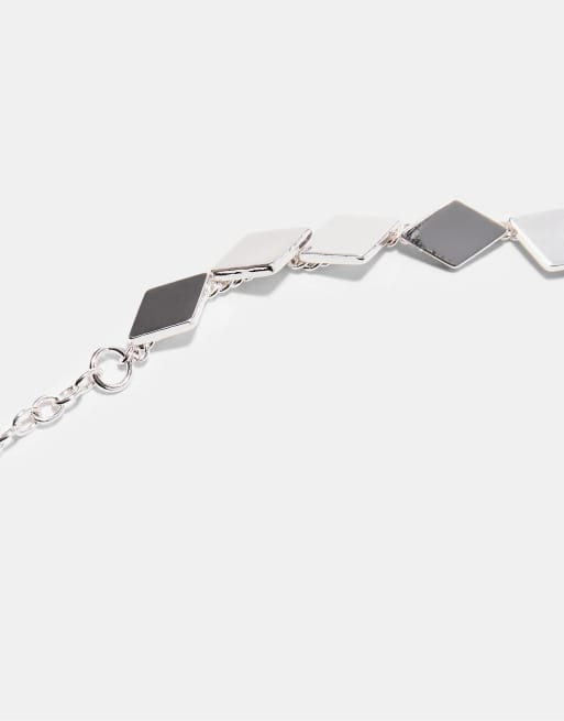 Stradivarius – Lariat-Halskette in Grau mit rautenförmigen Gliedern und Kristallen, 3 von 4