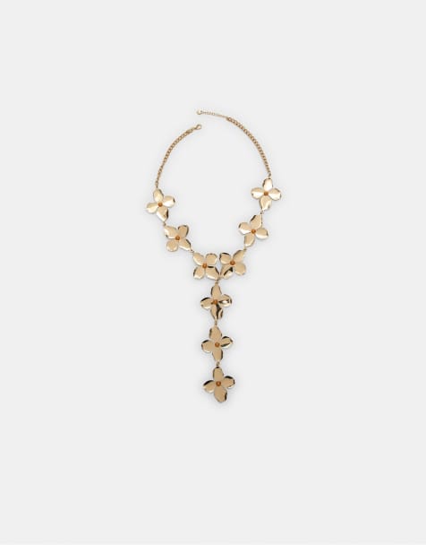 Stradivarius - Lariat-ketting met bloemen in goud - view 1