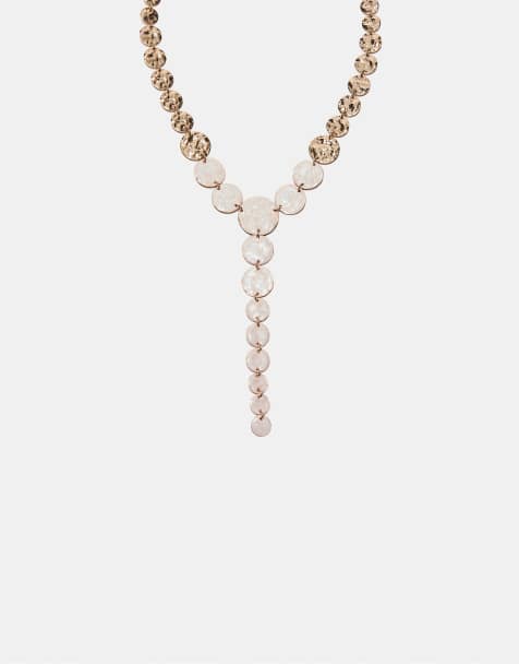 Stradivarius - Lariat ketting met geëmailleerde textuur in ecru - view 1