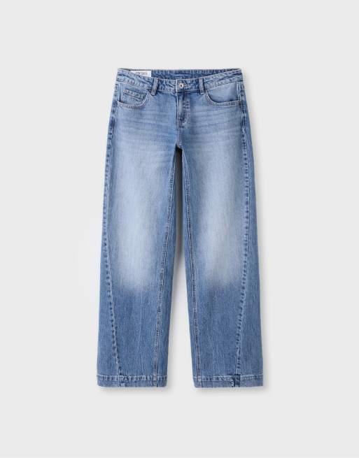 Stradivarius lavtaljede jeans med lige ben i medium lyseblå denim, 6 af 7