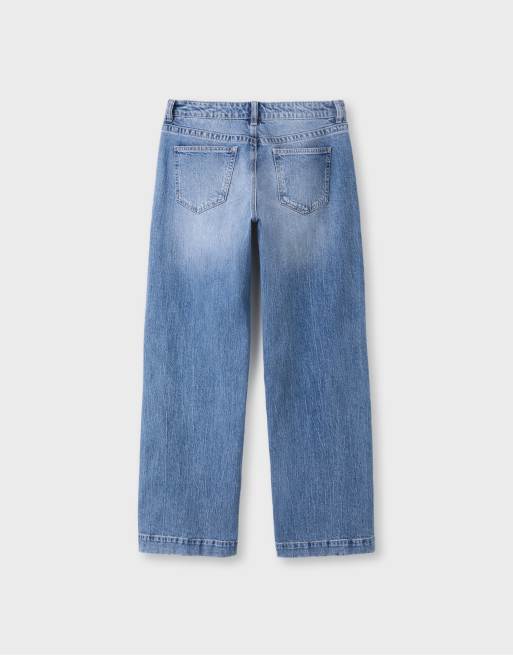 Stradivarius lavtaljede jeans med lige ben i medium lyseblå denim, 7 af 7
