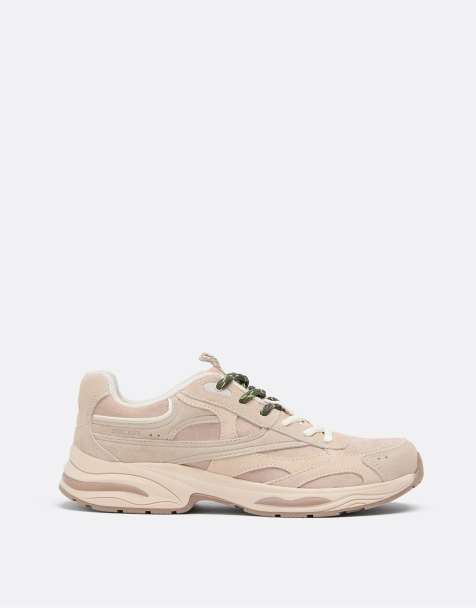 Stradivarius Leather detail trainers in beige - view 1