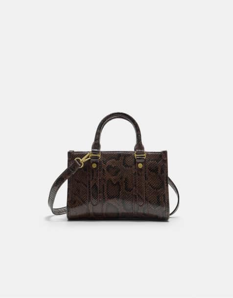Stradivarius Leather effect animal print tote bag in brown - view 1