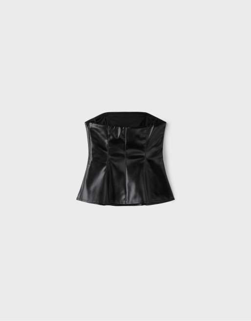 Stradivarius Leather-effect bandeau top in black, 7 of 7