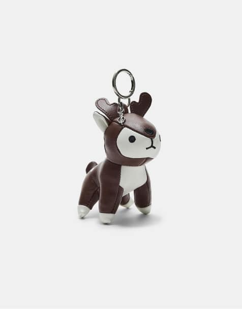 Stradivarius Leather effect charm key ring in brown - view 1