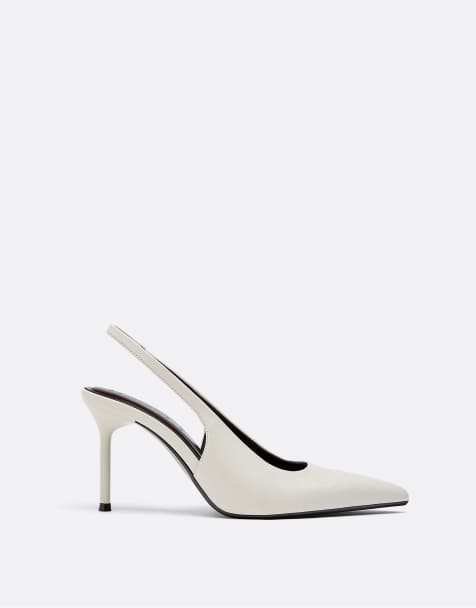 Stradivarius Leather effect heeled shoes in ecru - view 1