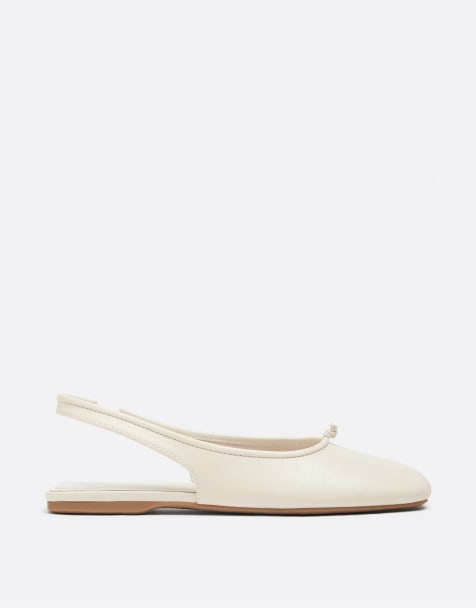 Stradivarius Leather-effect slingback ballet flats in ecru - view 1