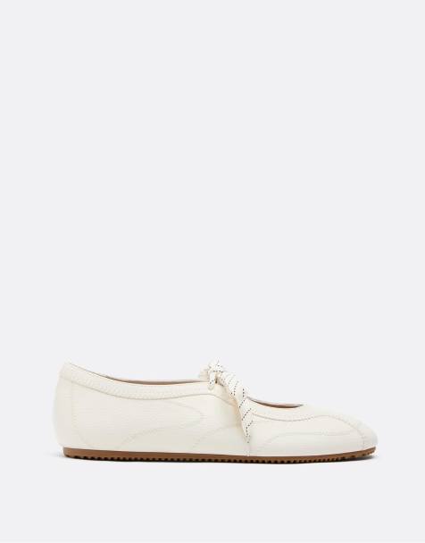 Stradivarius Leather effect sports ballet flats in white - view 1