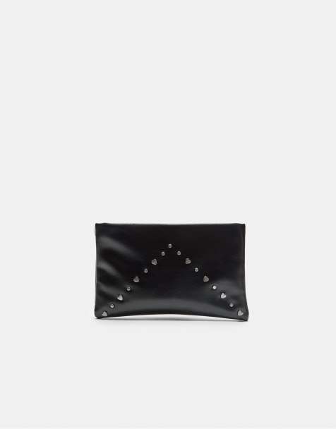 Stradivarius Leather effect toiletry bag with studs and hearts in black - view 1