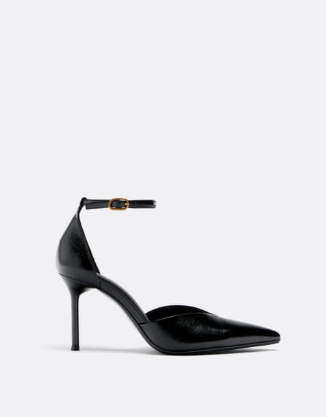 Stradivarius Leather heeled shoes in black - view 1