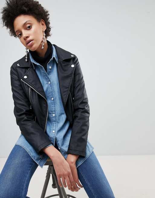 Stradivarius Leather Look Biker Jacket ASOS