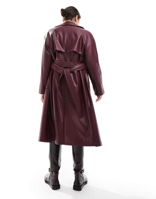 Burgundy leather trench coat deals