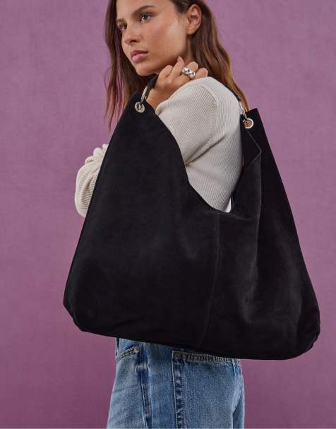 Stradivarius Leather shoulder bag with rings in black - view 1
