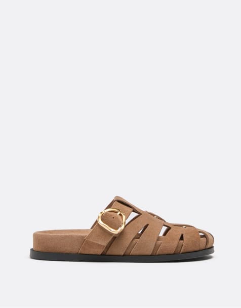 Stradivarius Leather slingback cage sandals in brown - view 1