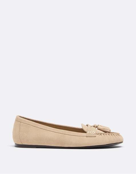 Stradivarius Leather tassel loafers in beige - view 1