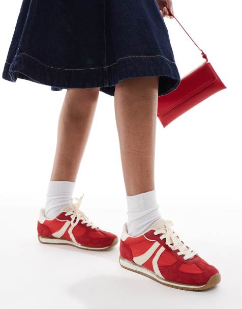 Stradivarius leather trainer in red - view 1