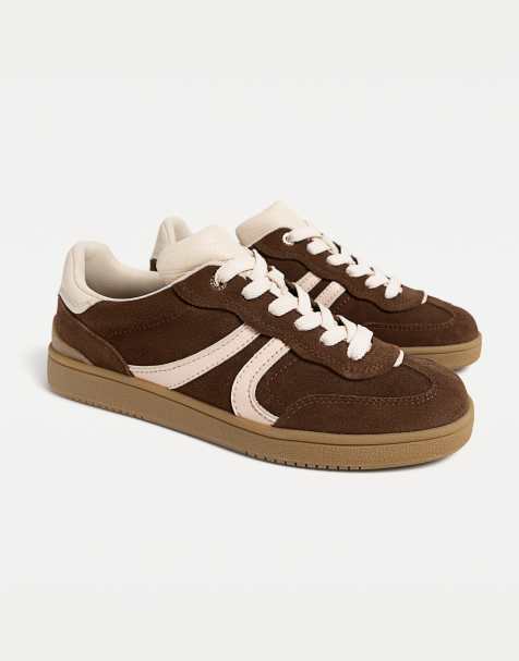 Stradivarius leather trainers in brown - view 1