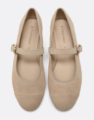 Stradivarius - Leder-Ballerinas in Beige mit Zehenkappe-Neutral