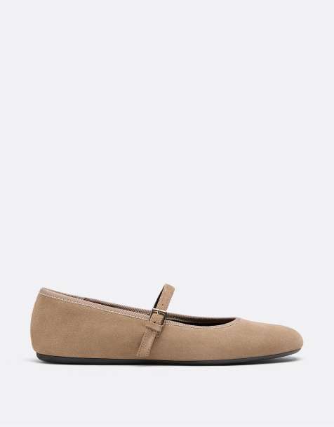 Stradivarius Leder-Mary-Jane-Ballerinas in Beige - view 1