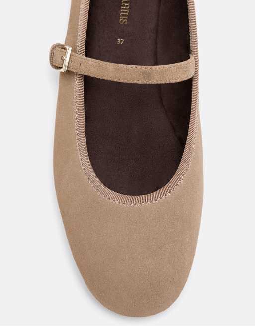Stradivarius Leder-Mary-Jane-Ballerinas in Beige, 5 von 6