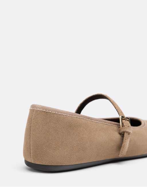 Stradivarius Leder-Mary-Jane-Ballerinas in Beige, 6 von 6