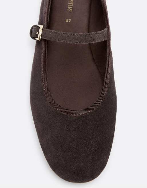 Stradivarius Leder-Mary-Jane-Ballerinas in Braun, 4 von 5