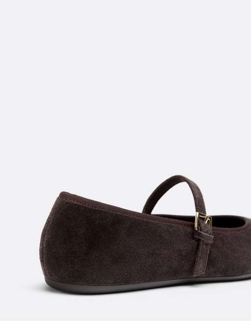 Stradivarius Leder-Mary-Jane-Ballerinas in Braun, 5 von 5