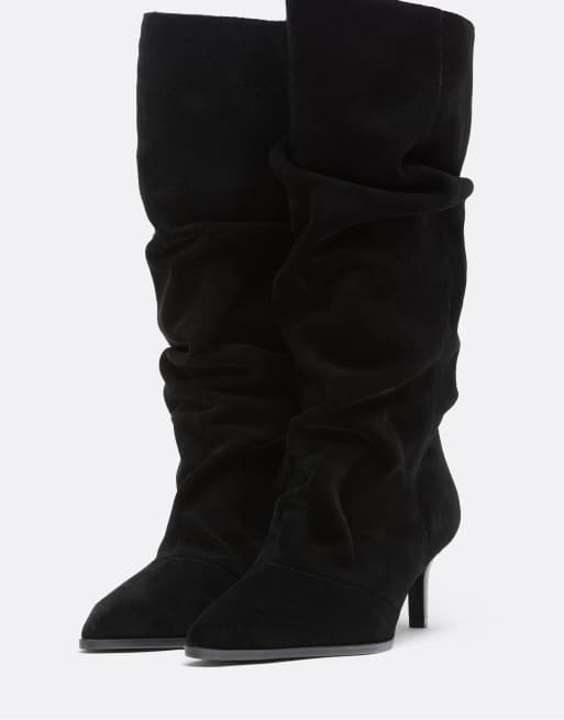 Stradivarius Leder-Stiefel mit Absatz in Schwarz, 3 von 7