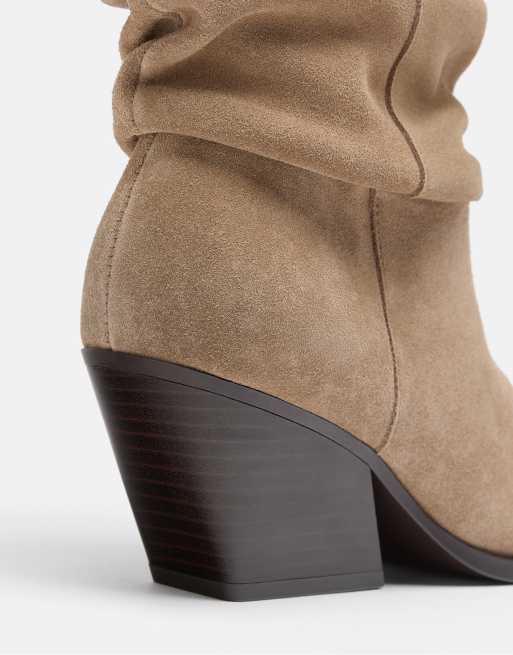 Stradivarius Leder-Stiefeletten mit Absatz in Beige, 6 von 6