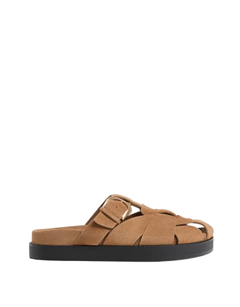 Stradivarius – Ledersandalen mit Gitterdesign in Beige - view 1