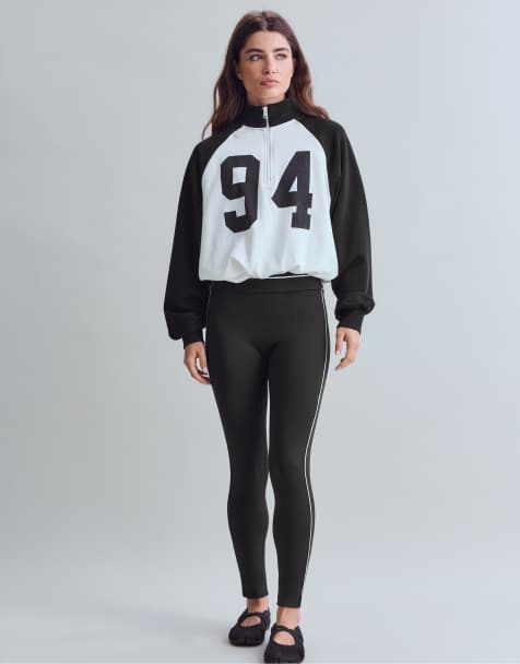 Stradivarius legging taille haute avec passepoil noir - view 1