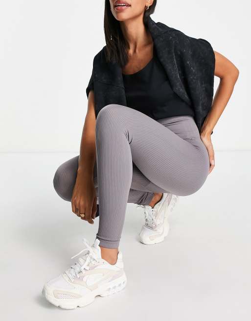 Stradivarius - Leggings a coste senza cuciture color grigio ardesia